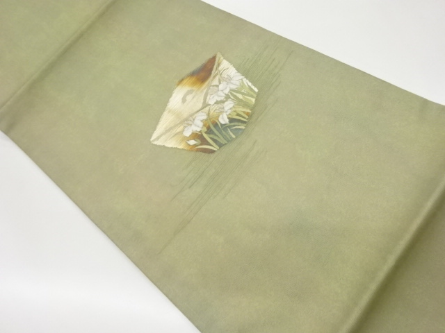 JAPANESE HIRAKI NAGOYA OBI FOR SUMMER / EMBROIDERY / IRIS